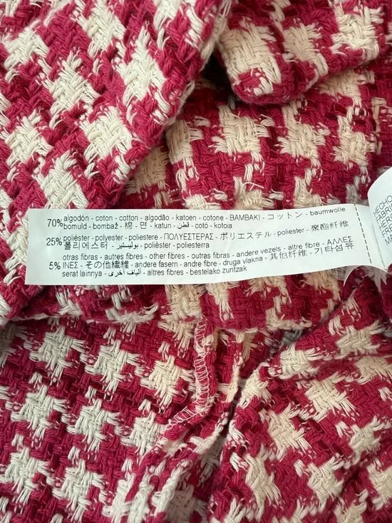 Zara Women's Short Textured Tweed Blazer Jacket Small Raspberry Houndstooth - Picture 7 of 9